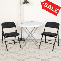 Flash Furniture 2-AW-MC309AF-BLK-GG 2 Pk. HERCULES Series Curved Triple Braced & Double Hinged Black Patterned Fabric Metal Folding Chair